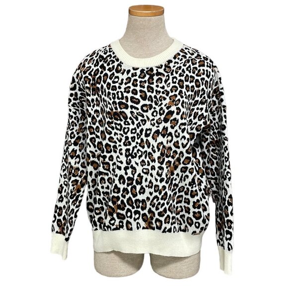 T Tahari Sweaters - T Tahari Sweater Pullover Cheetah Print Crew Neck Brown Cream Size Small S